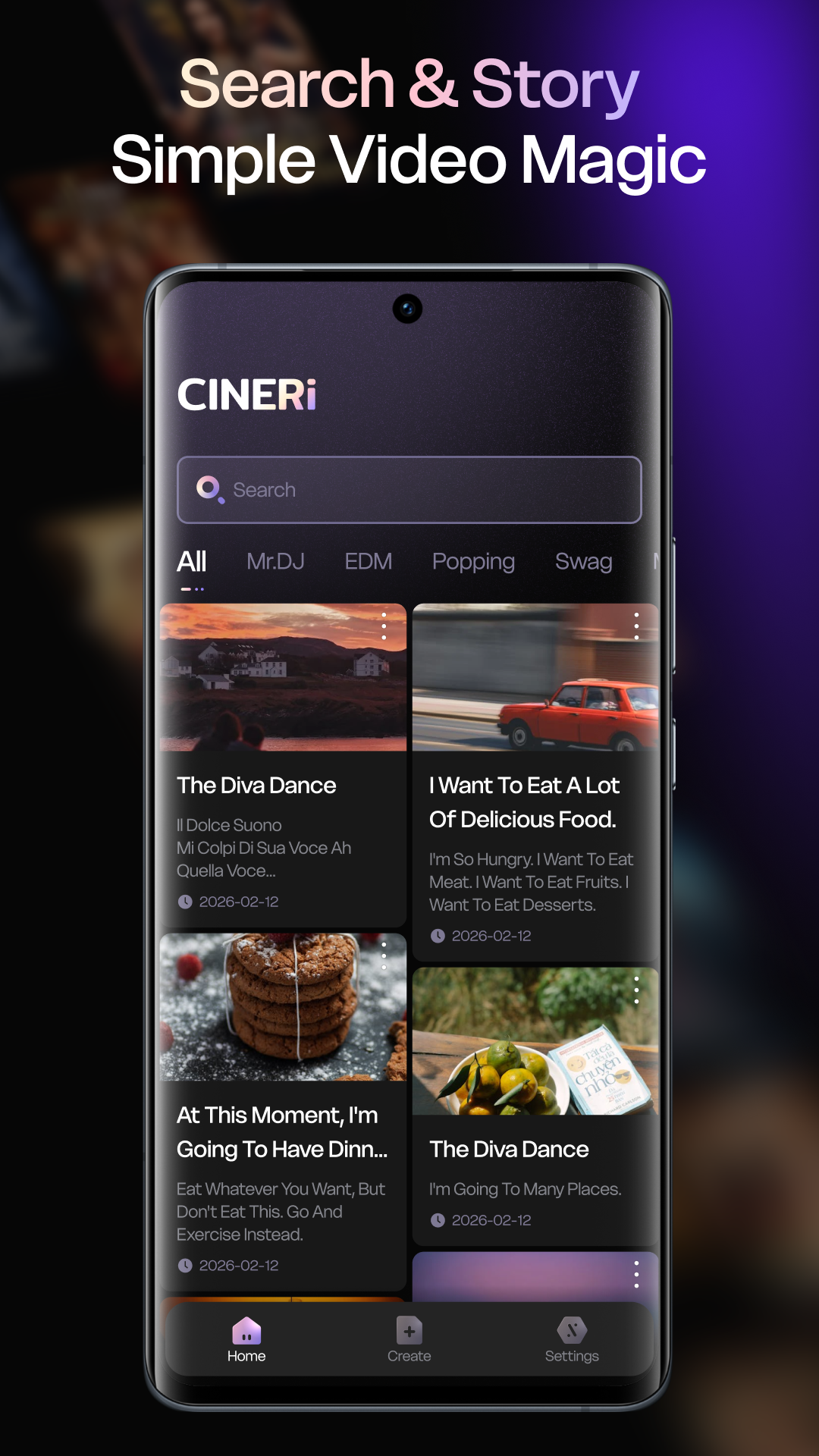 Cineri media library screen